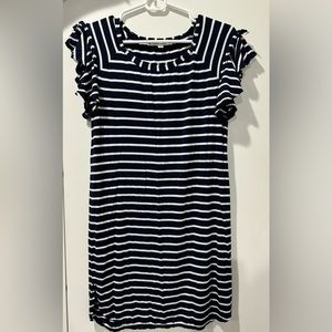 White and Navy Blue Stripped Short Dress